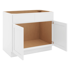 CNC Luxor White 39" W 2 Drawer Front Double Door Sink Base Cabinet