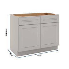 CNC Luxor 5-Piece Misty Grey 42" W 2 Drawer Front Double Door Sink Base Cabinet