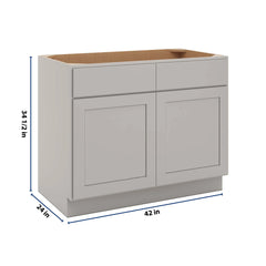 CNC Luxor Misty Grey 42" W 2 Drawer Front Double Door Sink Base Cabinet