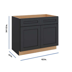 Modernform Cabinet Onyx Black Shaker 42" W X 34 1/2" H X 24" D Double Door Sink Base Cabinet