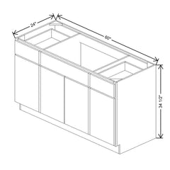 CNC Luxor White 60" W Combination Sink Base Cabinet