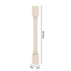 J&K Pearl Glazed H9 Full Turn Post 3"W x 34 1/2" H x 3" D