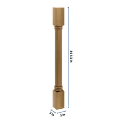 J&K Butterscotch B8 Full Turn Post 3"W x 34 1/2" H x 3" D