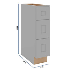 J&K Castle Grey S5 Vanity 3 Drawer Base 09" W x 33" H x 21" D