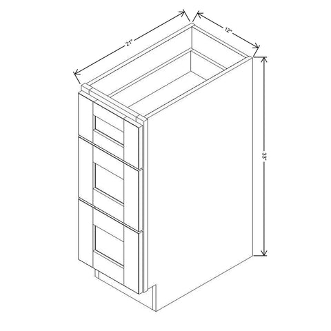 J&K Castle Grey S5 Vanity 3 Drawer Base 12" W x 33" H x 21" D