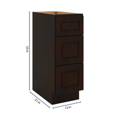 J&K Espresso K8 Vanity 3 Drawer Base 12" W x 33" H x 21" D