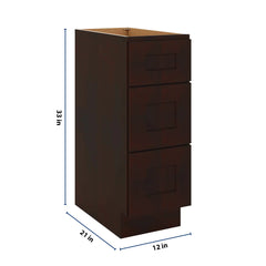 J&K Java Coffee S1 Vanity 3 Drawer Base 12" W x 33" H x 21" D