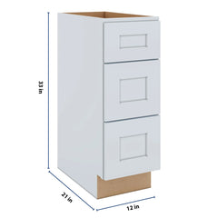 J&K White Shaker S8 Vanity 3 Drawer Base 12" W x 33" H x 21" D
