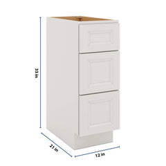J&K Pure B5 Vanity 3 Drawer Base 12" W x 33" H x 21" D