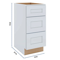 J&K White Shaker S8 Vanity 3 Drawer Base 15" W x 33" H x 21" D