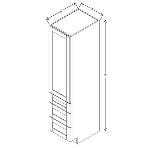 J&K White Shaker S8 Vanity Linen with bottom Drawers 18" W x 81" H x 24" D