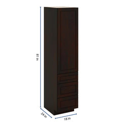 J&K Espresso K8 Vanity Linen with bottom Drawers 18" W x 81" H x 24" D