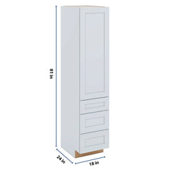 J&K White Shaker S8 Vanity Linen with bottom Drawers 18" W x 81" H x 24" D