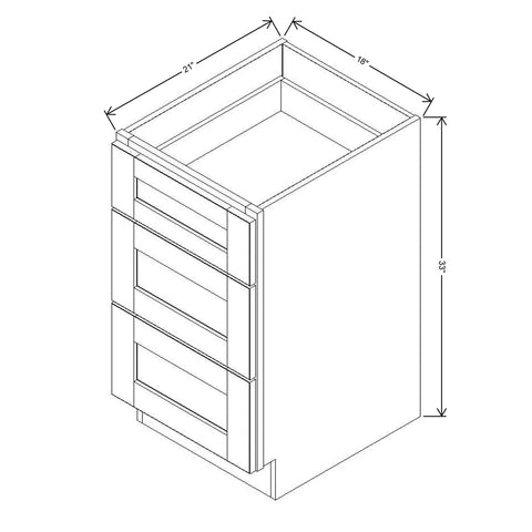 J&K White Shaker S8 Vanity 3 Drawer Base 18" W x 33" H x 21" D