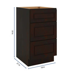 J&K Espresso K8 Vanity 3 Drawer Base 18" W x 33" H x 21" D