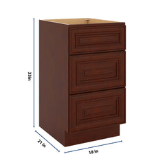 J&K Mahogany J5 Vanity 3 Drawer Base 18" W x 33" H x 21" D