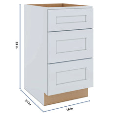 J&K White Shaker S8 Vanity 3 Drawer Base 18" W x 33" H x 21" D