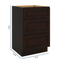 J&K Espresso K8 Vanity 3 Drawer Base 21" W x 33" H x 21" D