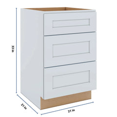 J&K White Shaker S8 Vanity 3 Drawer Base 21" W x 33" H x 21" D