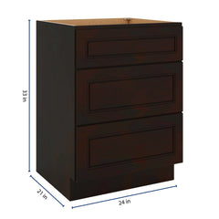J&K Espresso K8 Vanity 3 Drawer Base 24" W x 33" H x 21" D