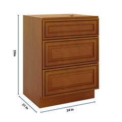 J&K Mocha Glazed K10 Vanity 3 Drawer Base 24" W x 33" H x 21" D
