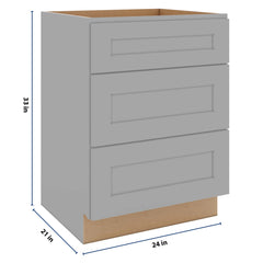 J&K Castle Grey S5 Vanity 3 Drawer Base 24" W x 33" H x 21" D