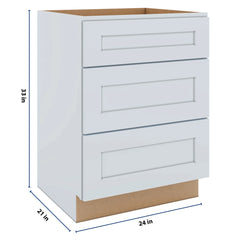 J&K White Shaker S8 Vanity 3 Drawer Base 24" W x 33" H x 21" D