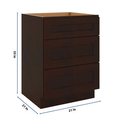 J&K Java Coffee S1 Vanity 3 Drawer Base 24" W x 33" H x 21" D