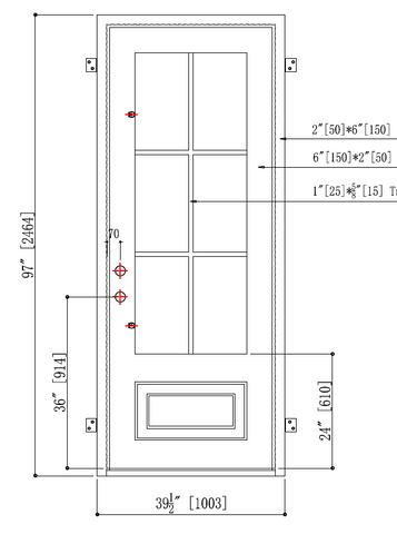 3/0x8/0 6 Lite Exterior Wrought Iron Prehung Door