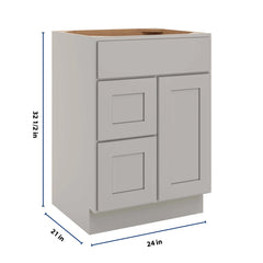 CNC Luxor Misty Grey 24" W Single Door 2 Drawers Left Vanity Sink Base Cabinet