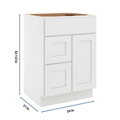 CNC Luxor White 24" W Single Door 2 Drawers Left Vanity Sink Base Cabinet