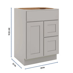 CNC Luxor Misty Grey 24" W Single Door 2 Drawers Right Vanity Sink Base Cabinet
