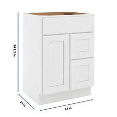 CNC Luxor White 24" W Single Door 2 Drawers Right Vanity Sink Base Cabinet