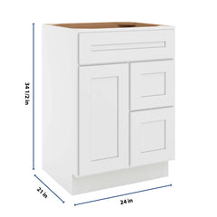 CNC Luxor 5-Piece White 24" W Single Door 2 Drawers Right Vanity Sink Base Cabinet