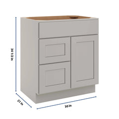CNC Luxor Misty Grey 30" W Single Door 2 Drawers Left Vanity Sink Base Cabinet