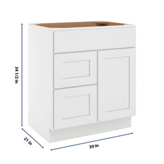 CNC Luxor White 30" W Single Door 2 Drawers Left Vanity Sink Base Cabinet
