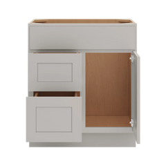 CNC Luxor Misty Grey 30" W Single Door 2 Drawers Left Vanity Sink Base Cabinet