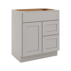 CNC Luxor Misty Grey 30" W Single Door 2 Drawers Right Vanity Sink Base Cabinet