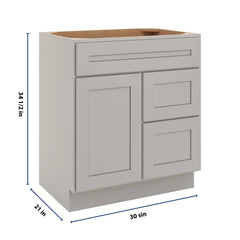 CNC Luxor 5-Piece Misty Grey 30" W Single Door 2 Drawers Right Vanity Sink Base Cabinet