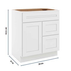 CNC Luxor 5-Piece White 30" W Single Door 2 Drawers Right Vanity Sink Base Cabinet