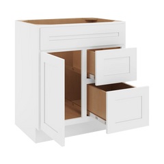 CNC Luxor 5-Piece White 30" W Single Door 2 Drawers Right Vanity Sink Base Cabinet