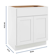 CNC Luxor White 30" W X 34 1/2" H X 21" D Double Door Vanity Sink Base Cabinet