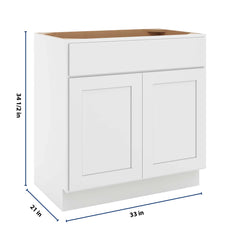 CNC Luxor White 33" W X 34 1/2" H X 21" D Double Door Vanity Sink Base Cabinet