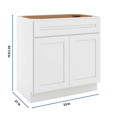 CNC Luxor 5-Piece White 33" W X 34 1/2" H X 21" D Double Door Vanity Sink Base Cabinet