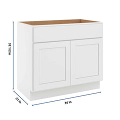 CNC Luxor White 36" W Double Door Vanity Sink Base Cabinet