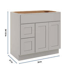 CNC Luxor Misty Grey 36" W Double Door 2 Drawers Left Vanity Sink Base Cabinet