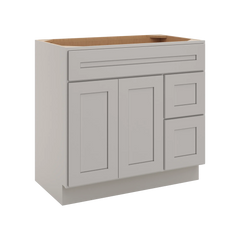 CNC Luxor 5-Piece Misty Grey 36" W Double Door 2 Drawers Right Vanity Sink Base Cabinet