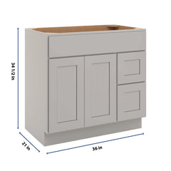 CNC Luxor Misty Grey 36" W Double Door 2 Drawers Right Vanity Sink Base Cabinet