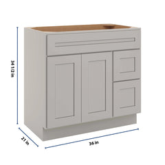 CNC Luxor 5-Piece Misty Grey 36" W Double Door 2 Drawers Right Vanity Sink Base Cabinet