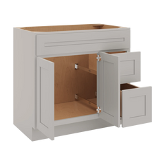 CNC Luxor 5-Piece Misty Grey 36" W Double Door 2 Drawers Right Vanity Sink Base Cabinet